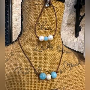 Genuine leather with fresh water pearls/sea beads necklace! Handmade!